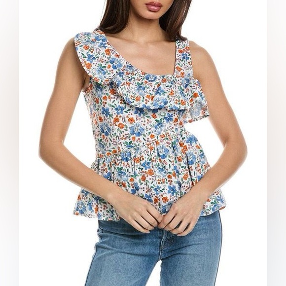 NWT Wildfox Asymmetrical Sleeveless Top with ruffles and floral pattern - Picture 1 of 10